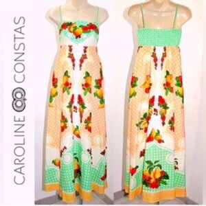 Tuckernuck’s Caroline Constas Fruit Sun/Maxi Dress In Orange & Cream Small